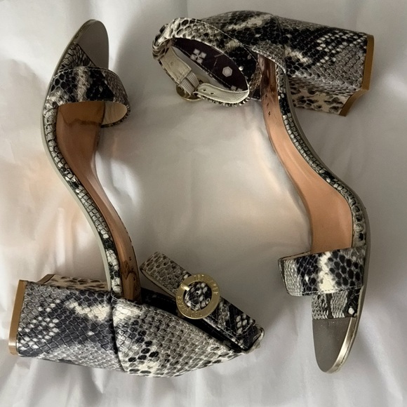 Ted Baker London Leather Embossed Snakeskin Block Heel Sandals - Picture 3 of 11